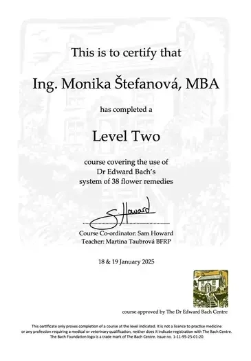 Certifikát Bachovy esence